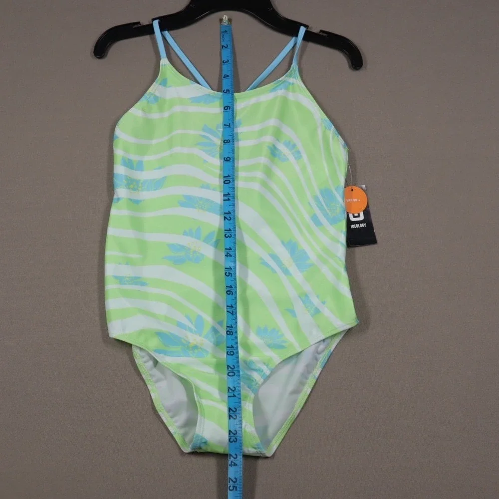 ID Ideology Big Girls One-Piece Wavy Floral Swimsuit -‎ Green/Blue - Size Large